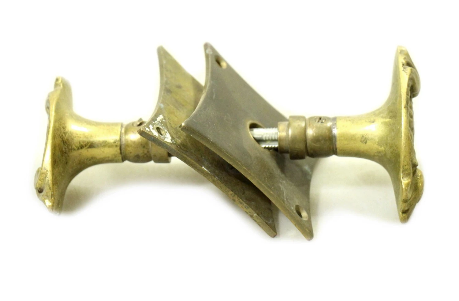 Antique French Brass Oval Passage Door Knob Set 5 Antique French Brass Oval Passage Door Knob Set - Image 3