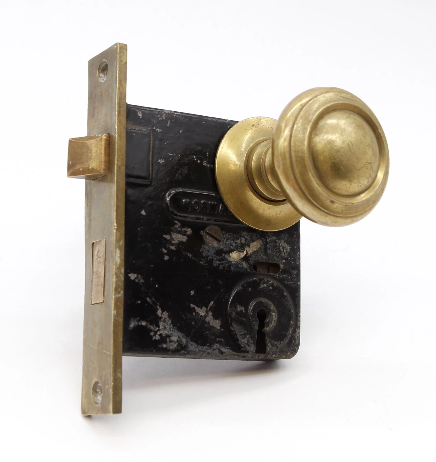 Antique Norwalk Concentric Brass Passage Door Knob Set 5 Antique Norwalk Concentric Brass Passage Door Knob Set - Image 3