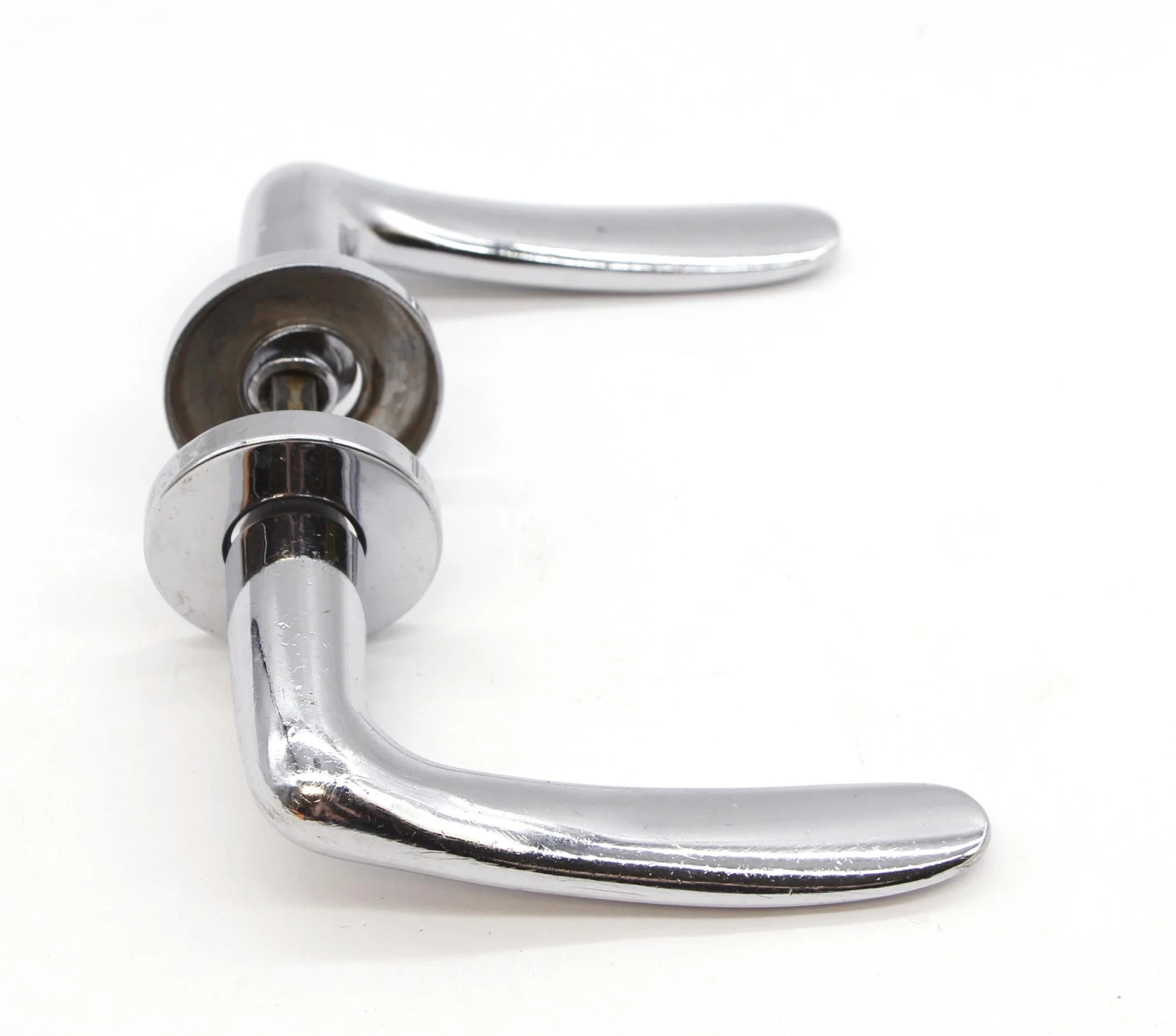 Modern Vintage Sleek Chrome Plated Brass Lever Door Knob Set 5 Modern Vintage Sleek Chrome Plated Brass Lever Door Knob Set - Image 3