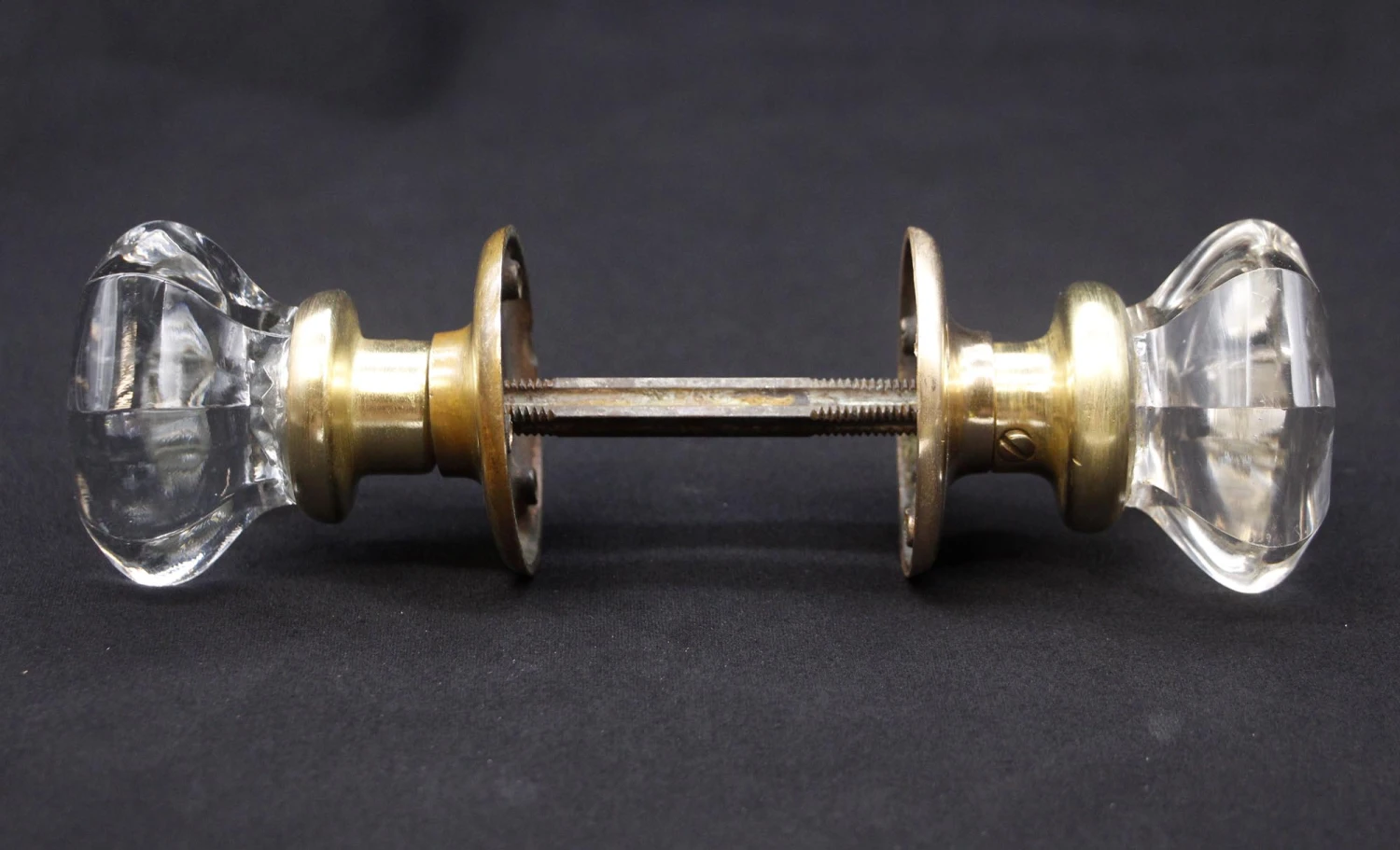 Vintage Octagon Glass Passage Door Knob Set With Brass Rosettes 5 Vintage Octagon Glass Passage Door Knob Set With Brass Rosettes - Image 3