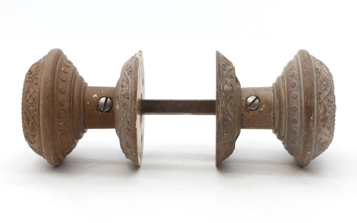 1860s Gothic Russell & Erwin Gutta Percha Passage Door Knob Set 5 1860s Gothic Russell & Erwin Gutta Percha Passage Door Knob Set - Image 3