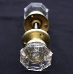 Vintage Concave Center Clear Glass Octagon Passage Door Knob Set -OGT Sale Store door knob sets for sale q287815