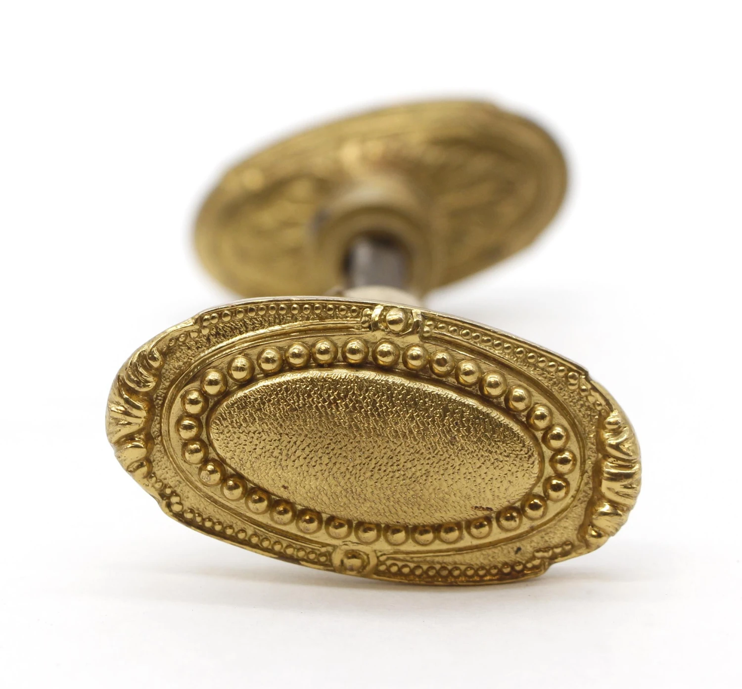 Vintage French Gilded Brass Oval Door Knob Set 4 Vintage French Gilded Brass Oval Door Knob Set - Image 3