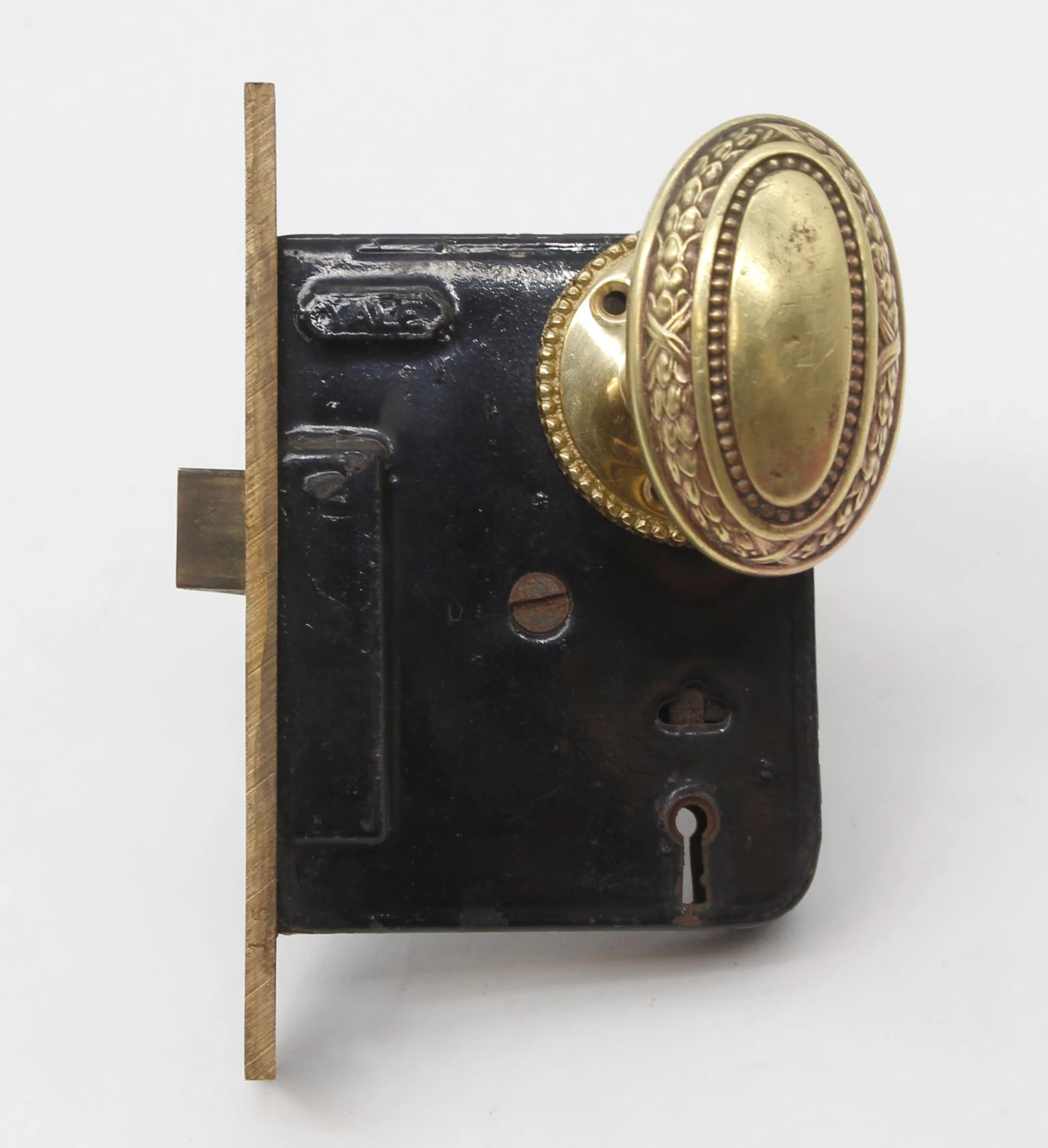 Antique Yale & Towne Oval Brass Passage Door Knob Set 5 Antique Yale & Towne Oval Brass Passage Door Knob Set - Image 3