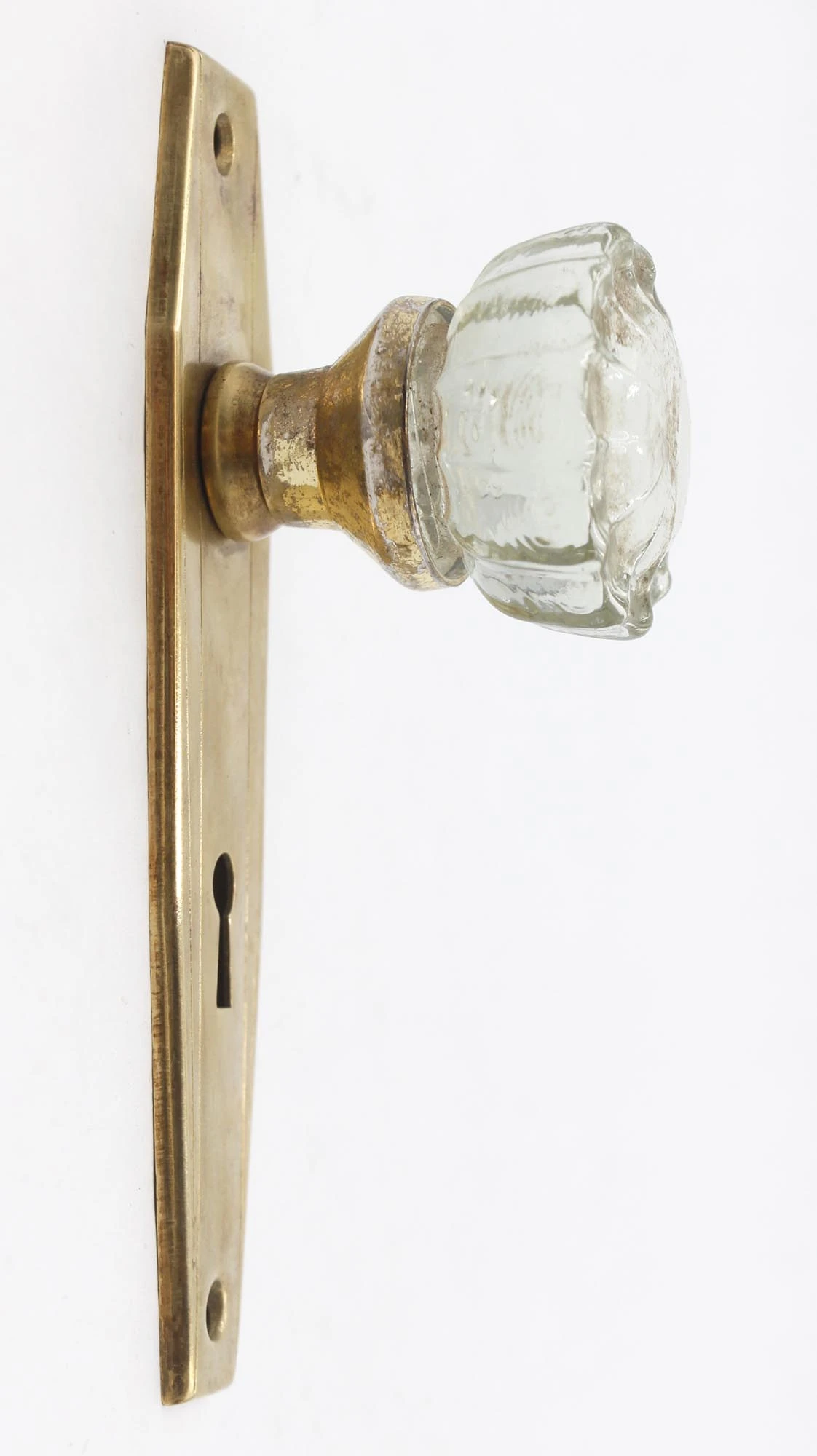 Vintage Fluted Glass Art Deco Brass Dummy Door Knob Set 5 Vintage Fluted Glass Art Deco Brass Dummy Door Knob Set - Image 3