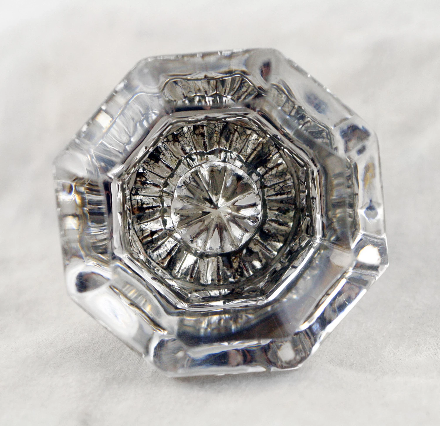 1940s Art Deco Brass & Octagon Glass Door Knob Set 4 1940s Art Deco Brass & Octagon Glass Door Knob Set - Image 2