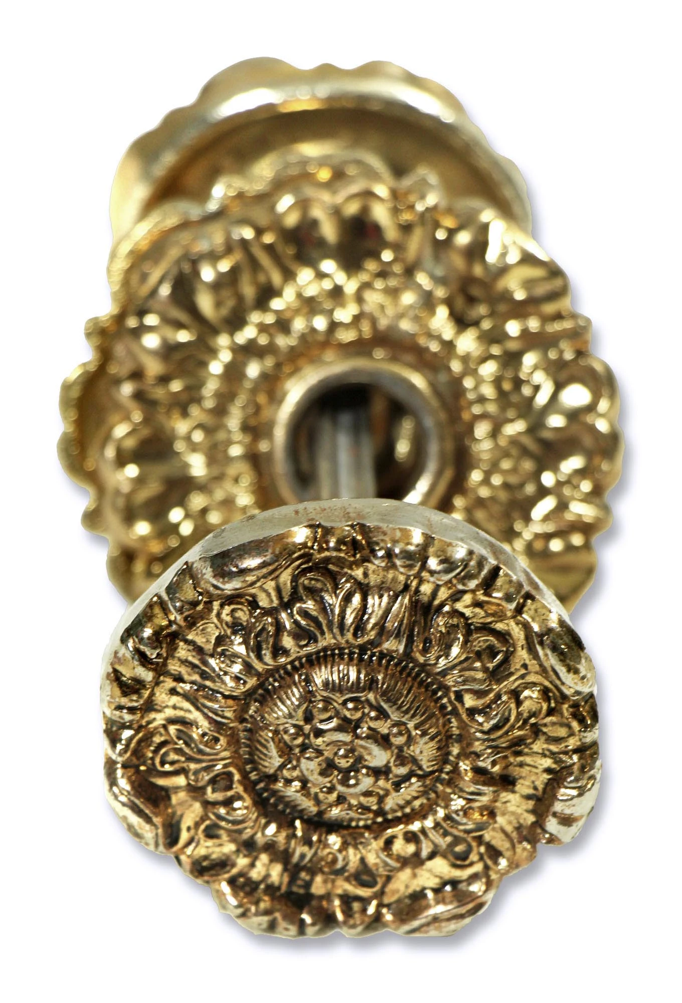 Vintage Highly Floral Polished Brass Passage Door Knob Set 4 Vintage Highly Floral Polished Brass Passage Door Knob Set - Image 2