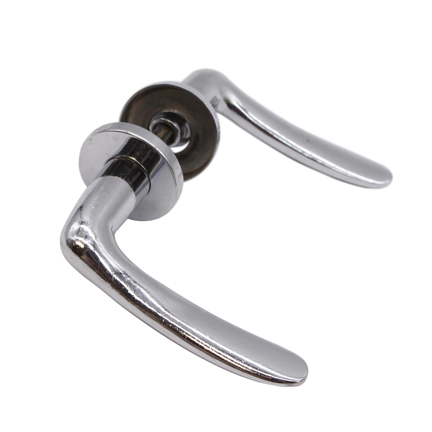 Modern Vintage Sleek Chrome Plated Brass Lever Door Knob Set 3 Modern Vintage Sleek Chrome Plated Brass Lever Door Knob Set