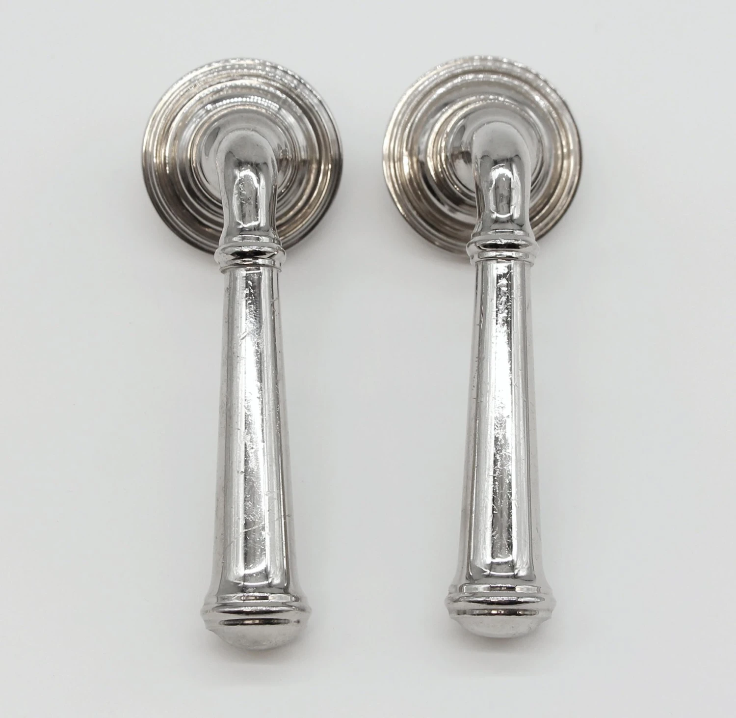 Pair Of Vintage Modern Chrome Fixed Lever Door Knob Set 4 Pair Of Vintage Modern Chrome Fixed Lever Door Knob Set - Image 2