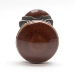 Brown Ceramic Door Knob Set With Cast Iron Rosettes