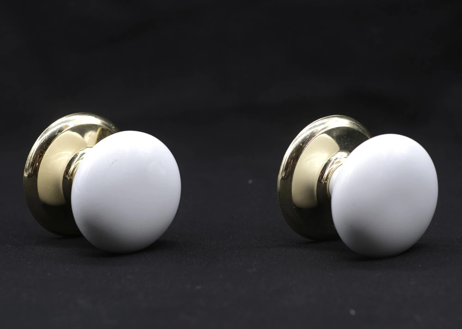 Pair Of Vintage Dummy Ceramic Closet Door Knobs With Brass Rosette 4 Pair Of Vintage Dummy Ceramic Closet Door Knobs With Brass Rosette - Image 2