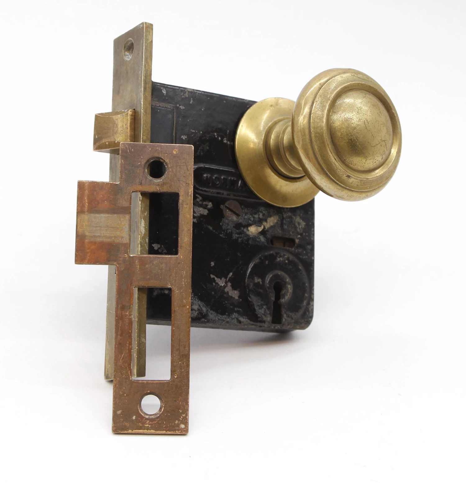 Antique Norwalk Concentric Brass Passage Door Knob Set 4 Antique Norwalk Concentric Brass Passage Door Knob Set - Image 2