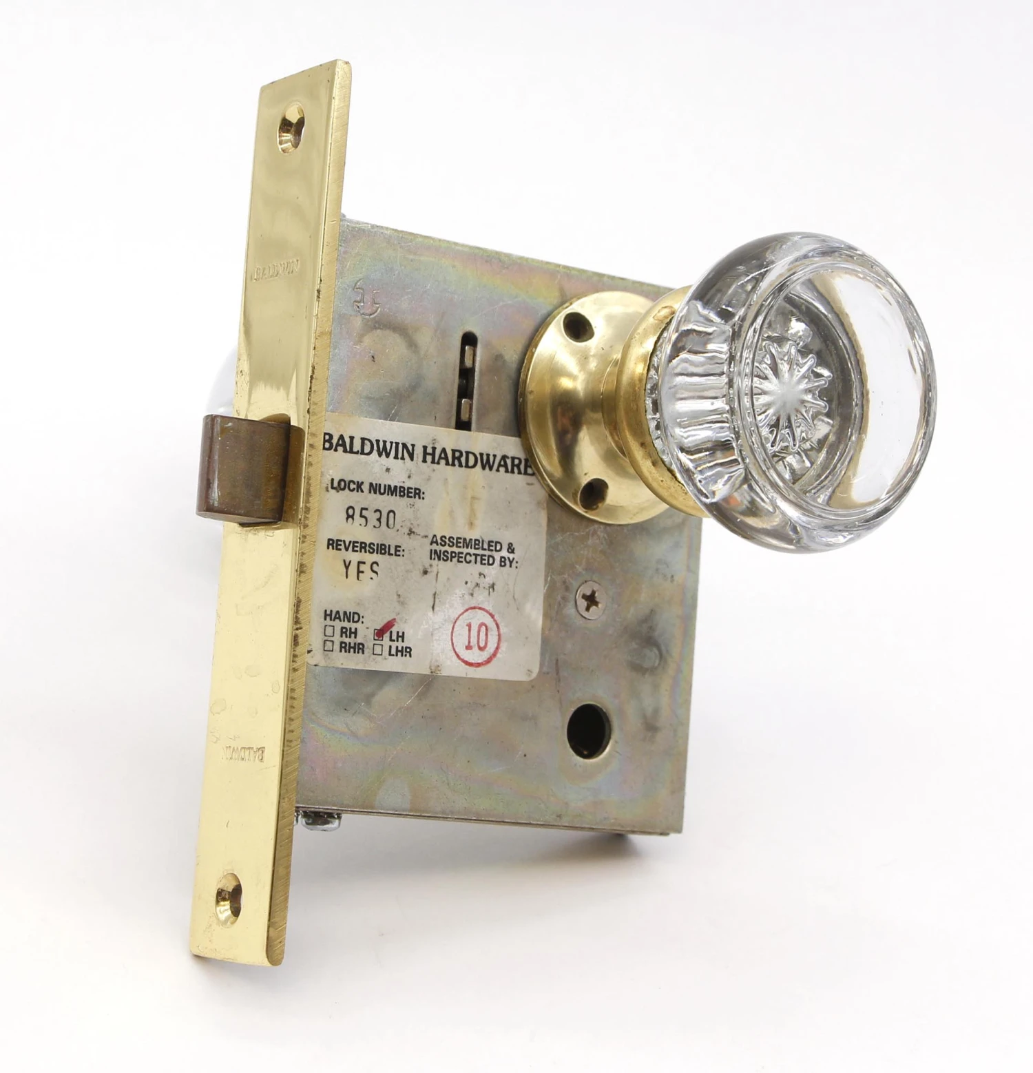 Vintage Round Glass Polished Brass Baldwin Lock Door Knob Set 4 Vintage Round Glass Polished Brass Baldwin Lock Door Knob Set - Image 2