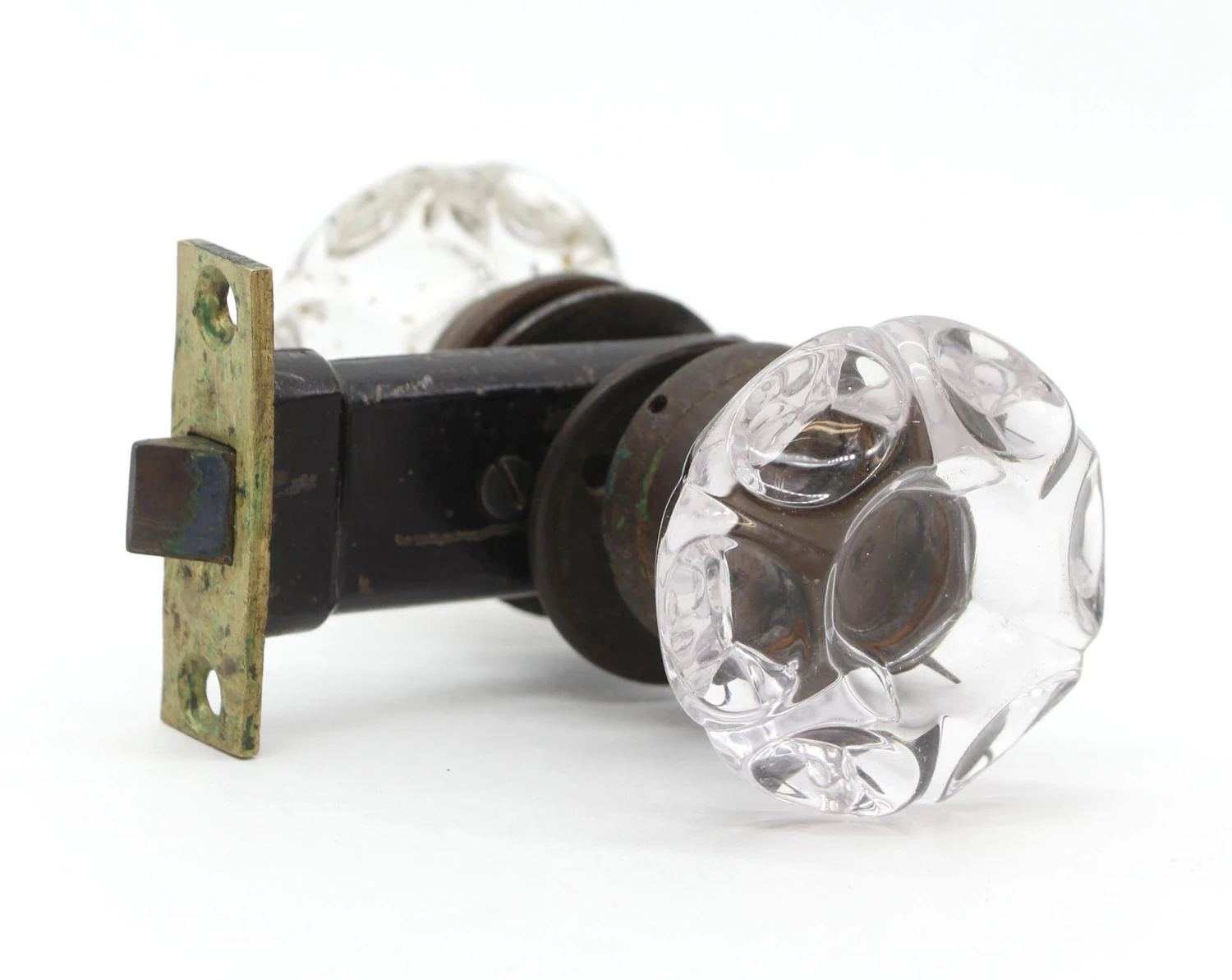 Antique Punted Glass Brass Passage Door Knob Set 4 Antique Punted Glass Brass Passage Door Knob Set - Image 2