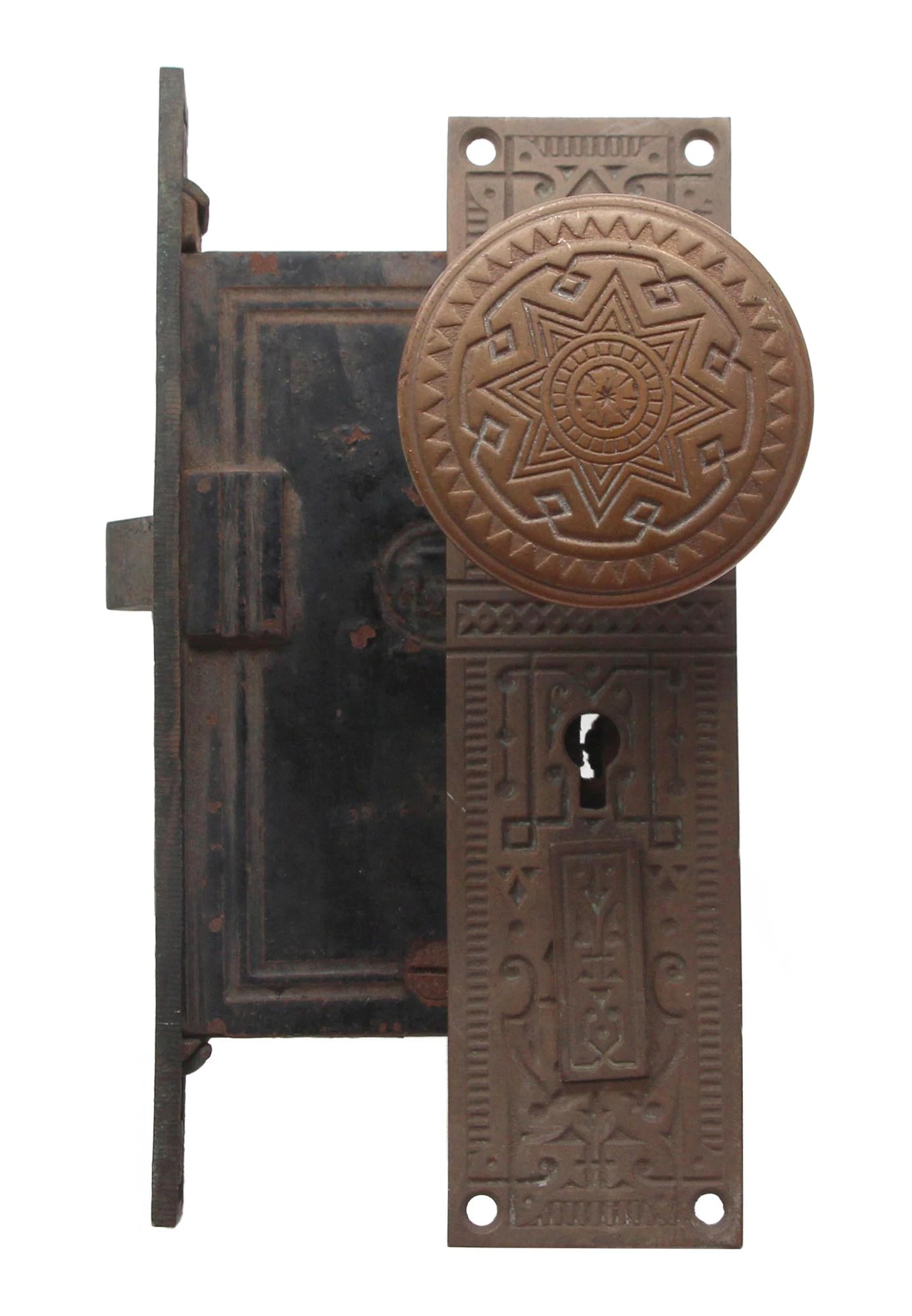 Trenton Bronze Entry Door Knob Plate & Lock Set 3 Trenton Bronze Entry Door Knob Plate & Lock Set