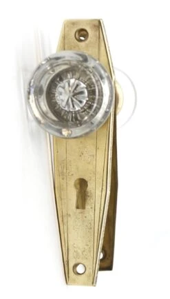 Vintage Art Deco Round Glass Brass Plates Door Knob Set