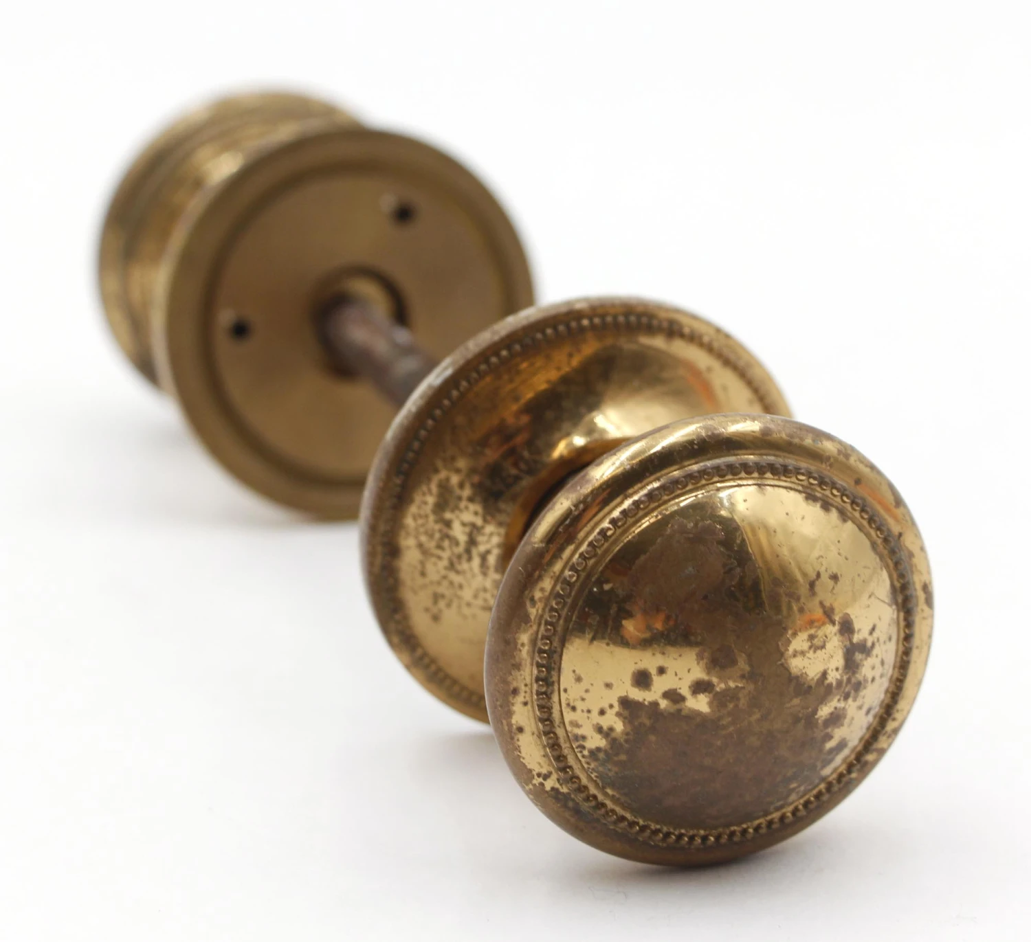 Vintage Beaded Polished Cast Brass Door Knob Set 3 Vintage Beaded Polished Cast Brass Door Knob Set