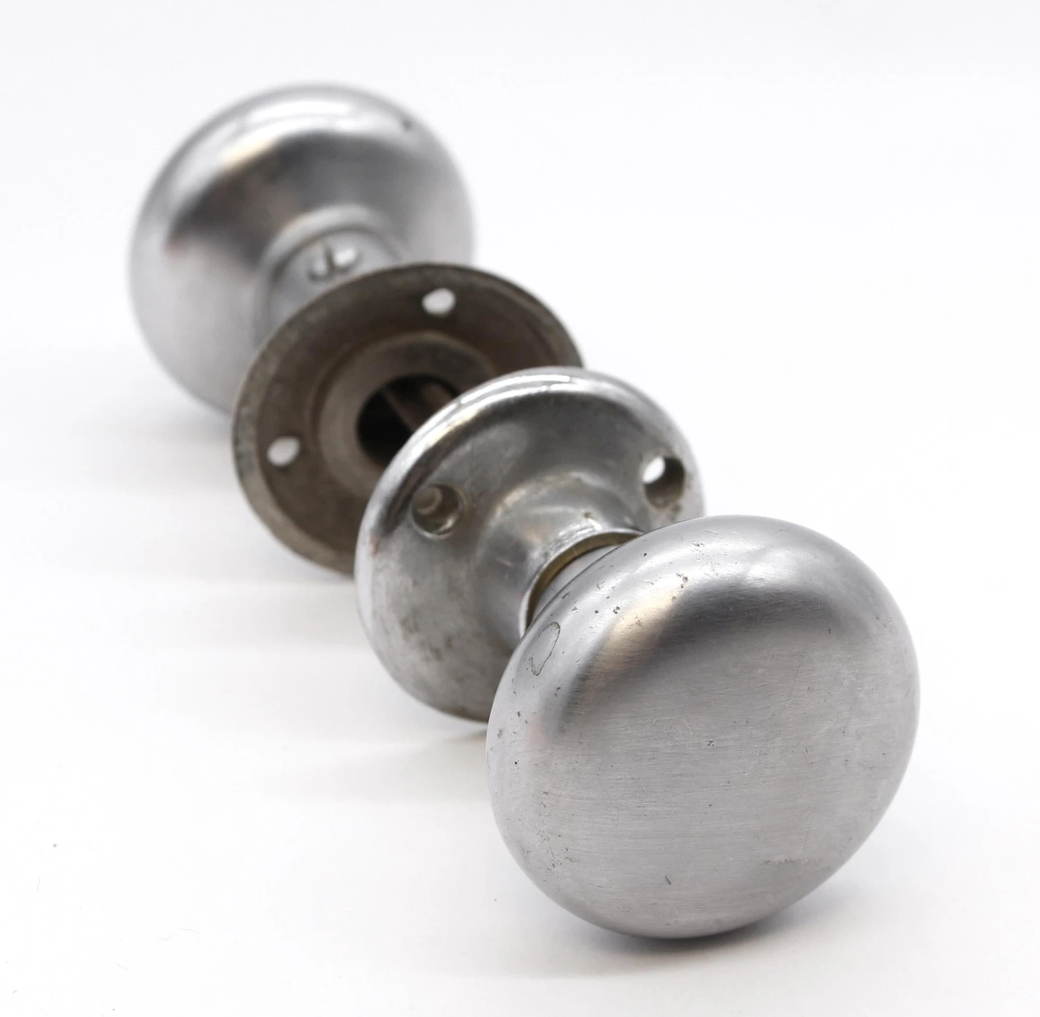 Vintage Brushed Nickeled Brass Passage Door Knob Set 3 Vintage Brushed Nickeled Brass Passage Door Knob Set