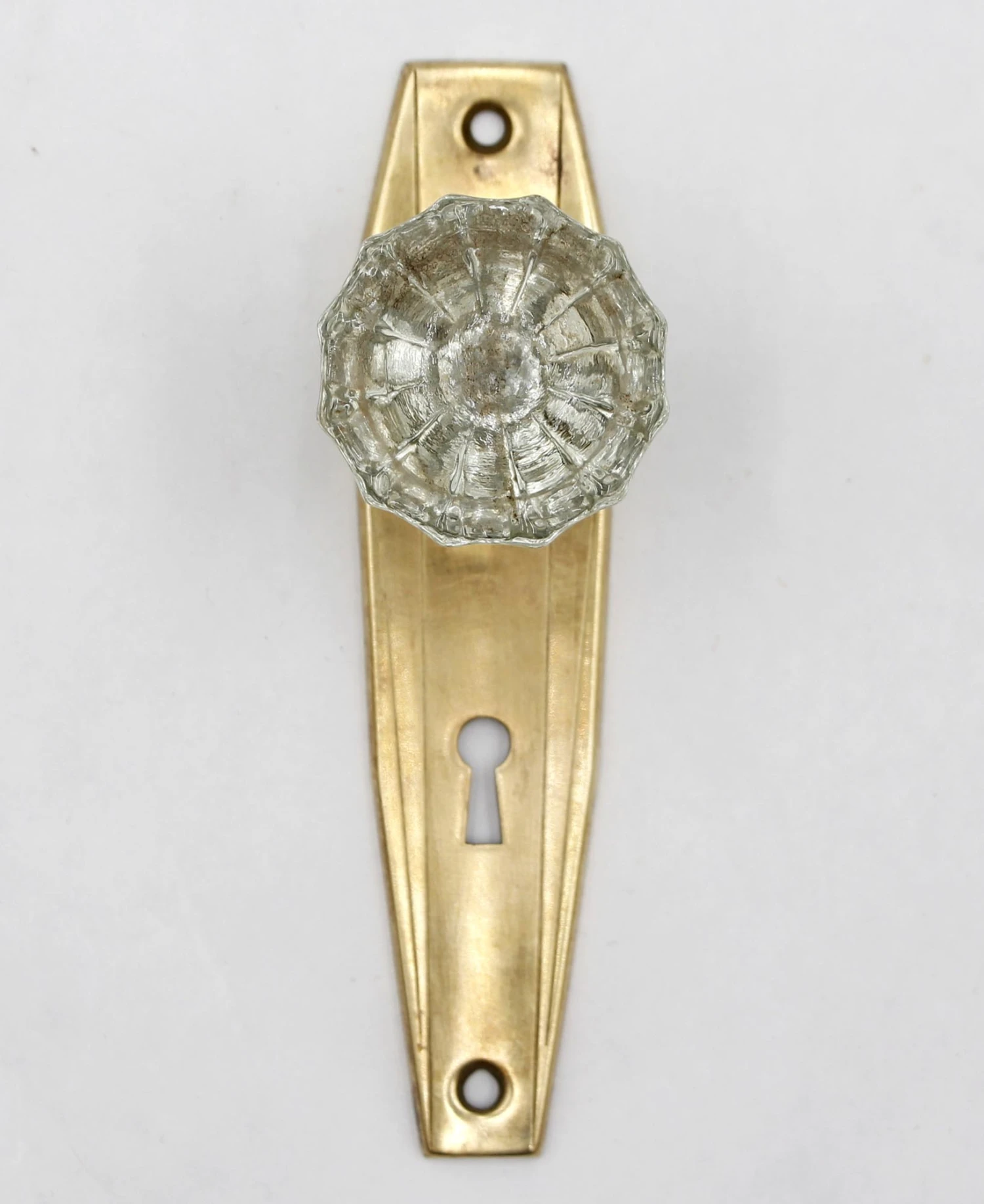 Vintage Fluted Glass Art Deco Brass Dummy Door Knob Set 3 Vintage Fluted Glass Art Deco Brass Dummy Door Knob Set