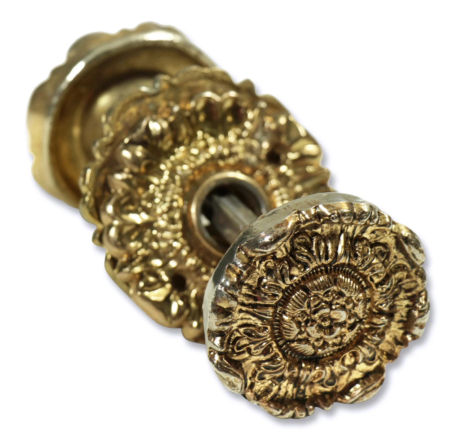 Vintage Highly Floral Polished Brass Passage Door Knob Set 3 Vintage Highly Floral Polished Brass Passage Door Knob Set