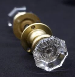 Vintage Octagon Glass Bullet Brass Passage Door Knob Set