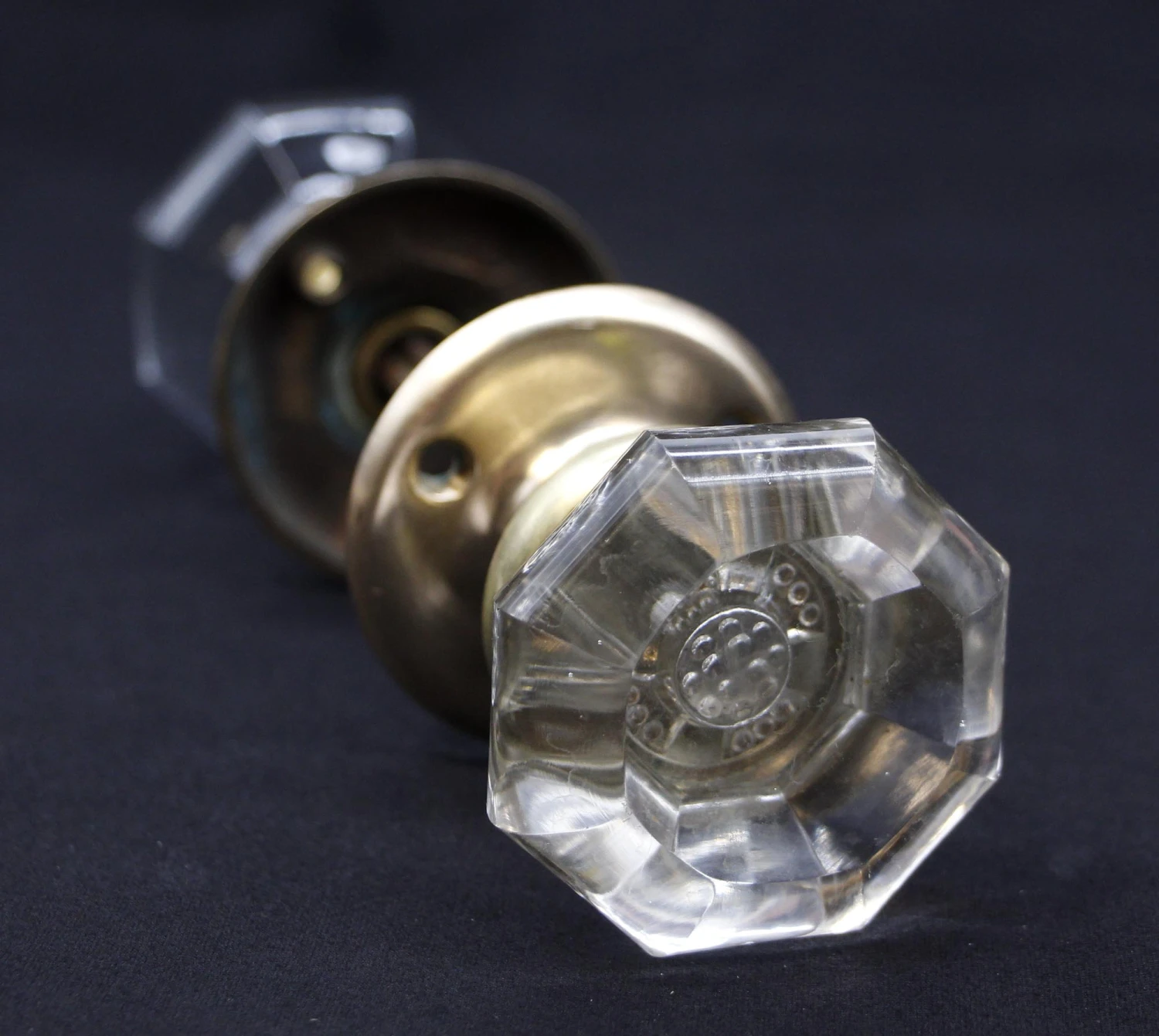 Vintage Octagon Glass Passage Door Knob Set With Brass Rosettes 3 Vintage Octagon Glass Passage Door Knob Set With Brass Rosettes