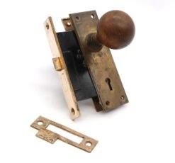 Vintage Wood Brass Complete Passage Door Knob Set