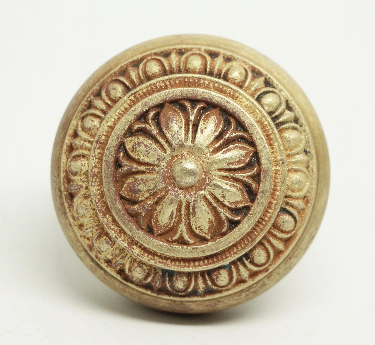 Antique 1900s Floral Egg & Dart Bronze Door Knob 3 Antique 1900s Floral Egg & Dart Bronze Door Knob