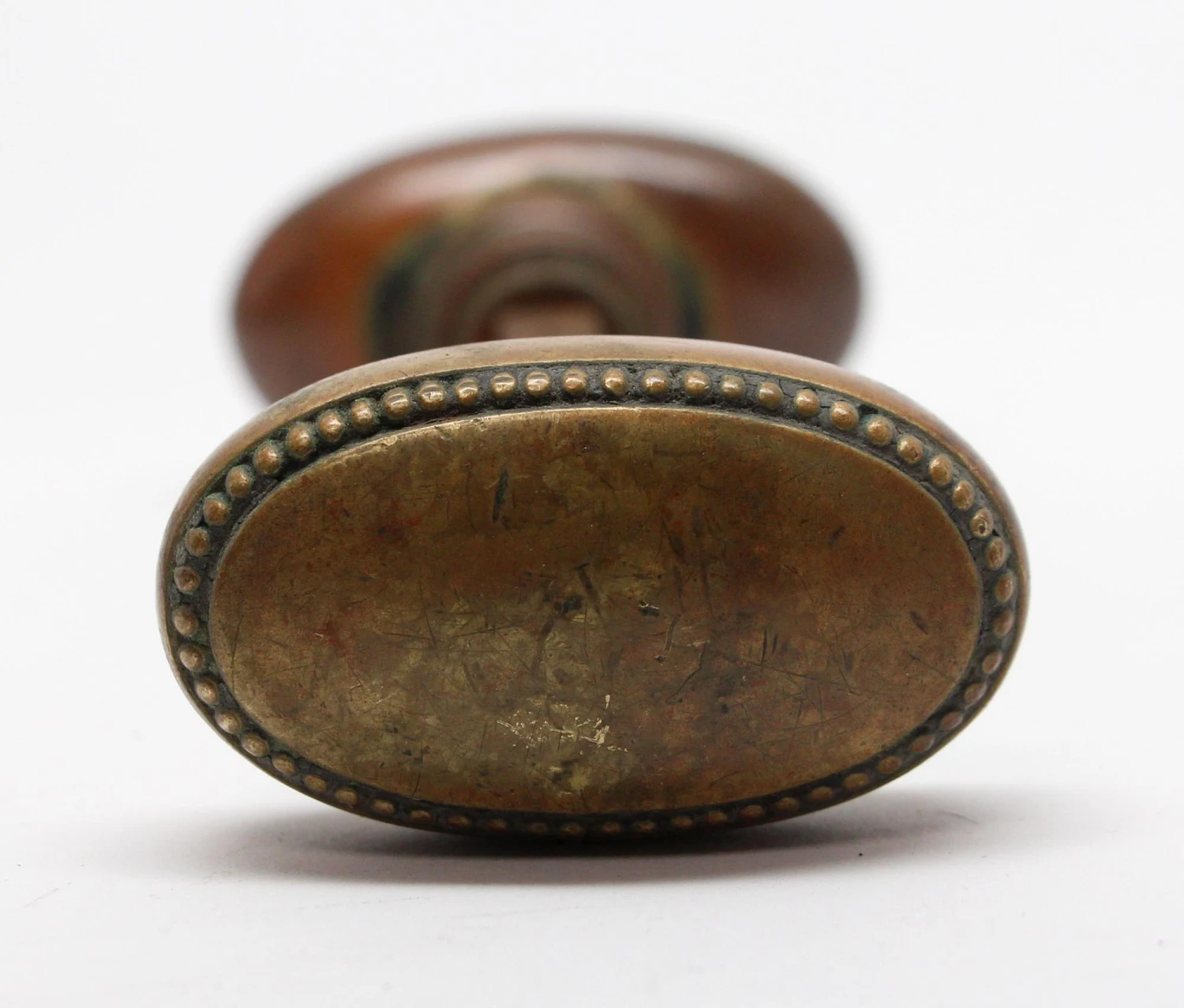 Antique Pair Of Brass Beaded Oval Entry Door Knobs 5 Antique Pair Of Brass Beaded Oval Entry Door Knobs - Image 3