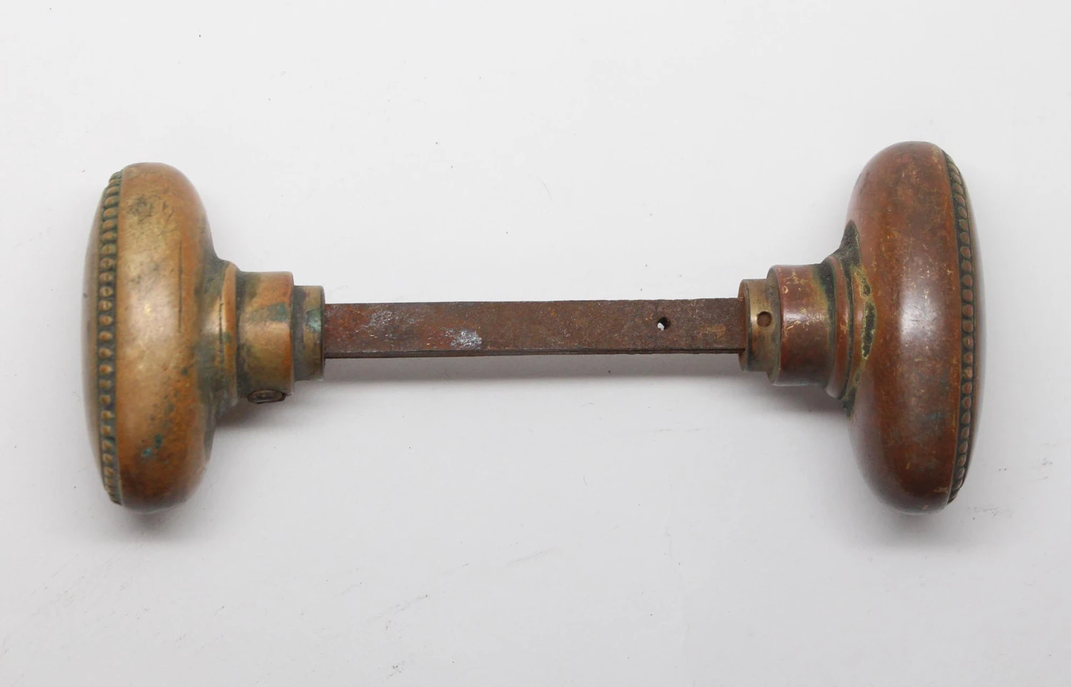 Antique Pair Of Brass Beaded Oval Entry Door Knobs 4 Antique Pair Of Brass Beaded Oval Entry Door Knobs - Image 2