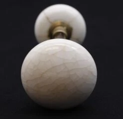 Pair Of Antique White Crackled Ceramic Door Knobs -OGT Sale Store door knobs q285694