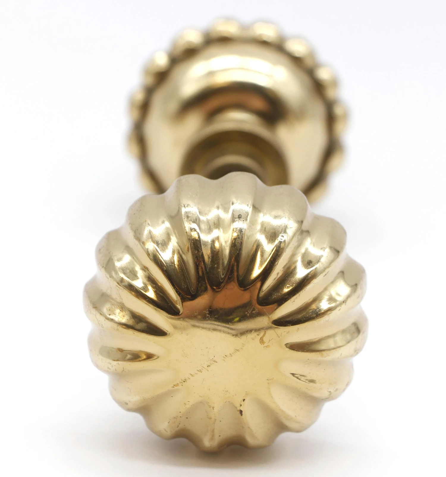 Pair Of Vintage 2.25 In. Polished Brass Fluted Door Knobs 4 Pair Of Vintage 2.25 In. Polished Brass Fluted Door Knobs - Image 2