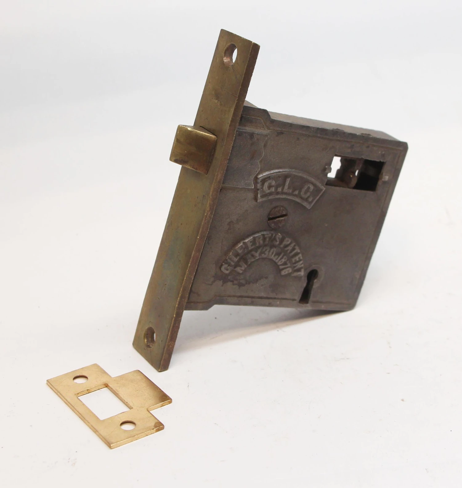 Antique Gilbert Lock Co. Brass & Cast Iron Passage Mortise Door Lock 3 Antique Gilbert Lock Co. Brass & Cast Iron Passage Mortise Door Lock
