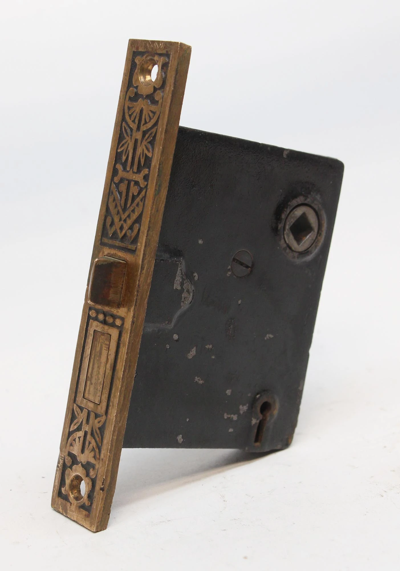 Antique Victorian Brass & Cast Iron Passage Mortise Door Lock 3 Antique Victorian Brass & Cast Iron Passage Mortise Door Lock