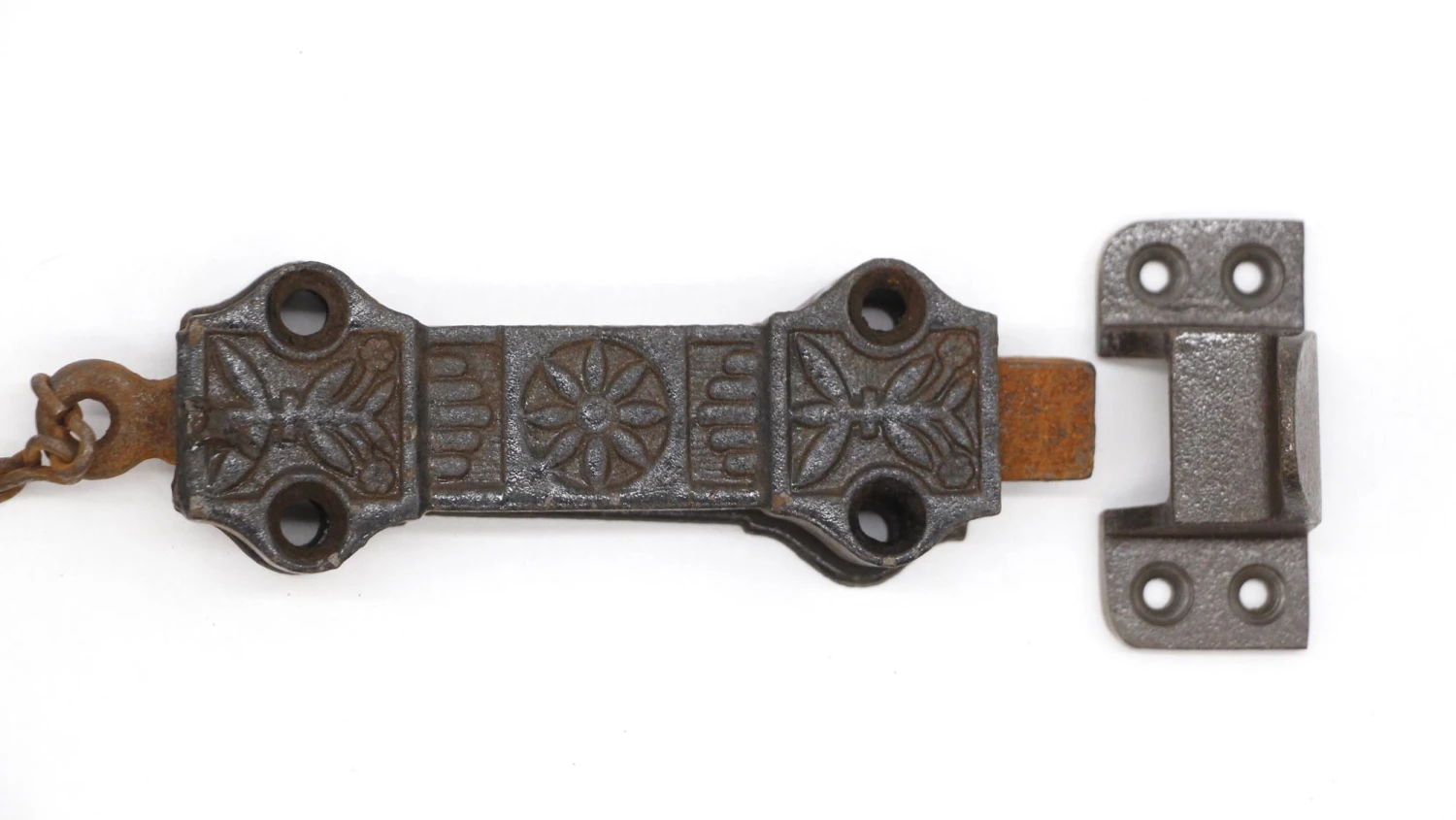 Victorian Cast Iron Spring Loaded Surface Door Bolt With Chain 5 Victorian Cast Iron Spring Loaded Surface Door Bolt With Chain - Image 3