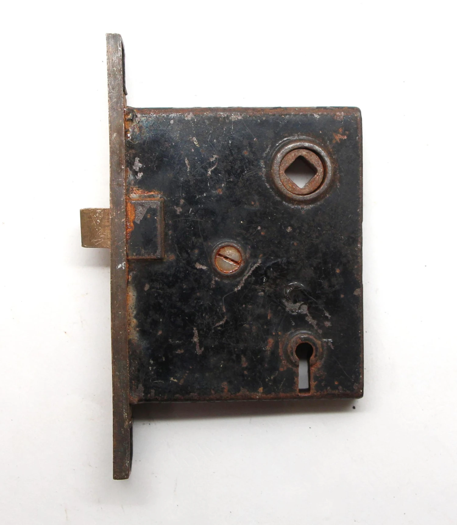 Antique Victorian Cast Iron Mortise Door Lock With Brass Face 4 Antique Victorian Cast Iron Mortise Door Lock With Brass Face - Image 2