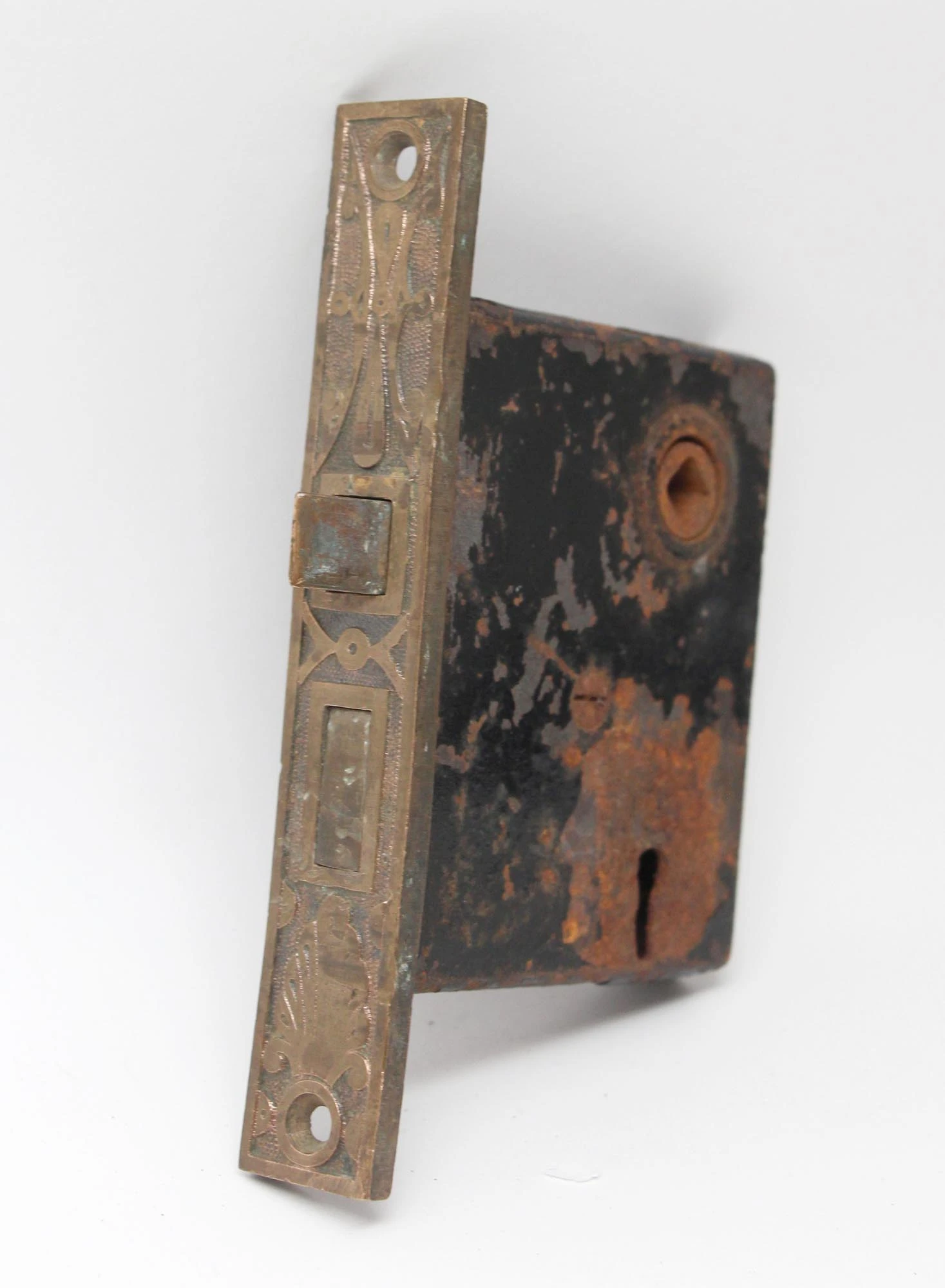 Cast Iron Mortise Lock With Brass Ornate Faceplate 4 Cast Iron Mortise Lock With Brass Ornate Faceplate - Image 2