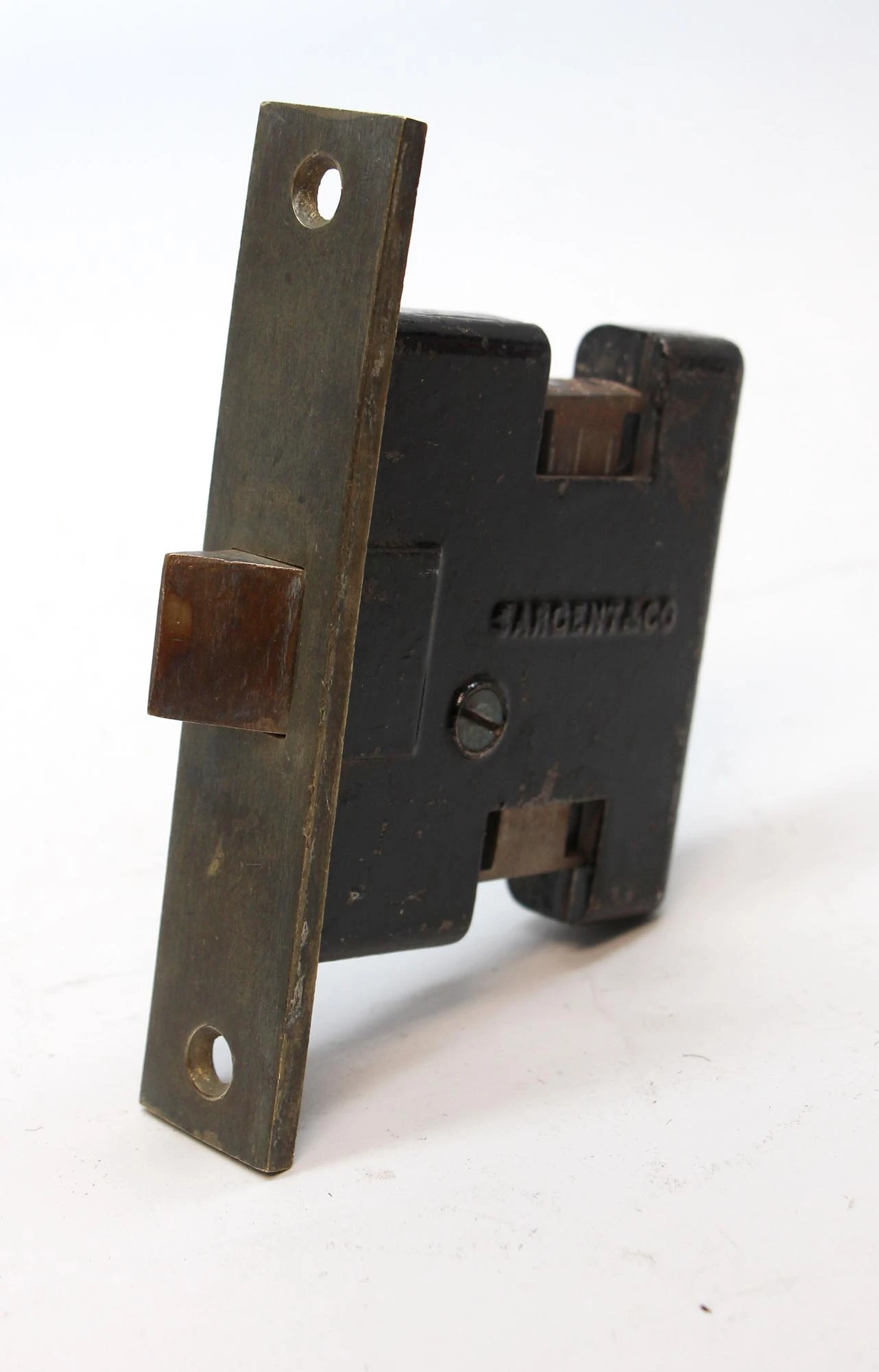 Antique Sargent Brass & Cast Iron Store Door Mortise Lock 4 Antique Sargent Brass & Cast Iron Store Door Mortise Lock - Image 2
