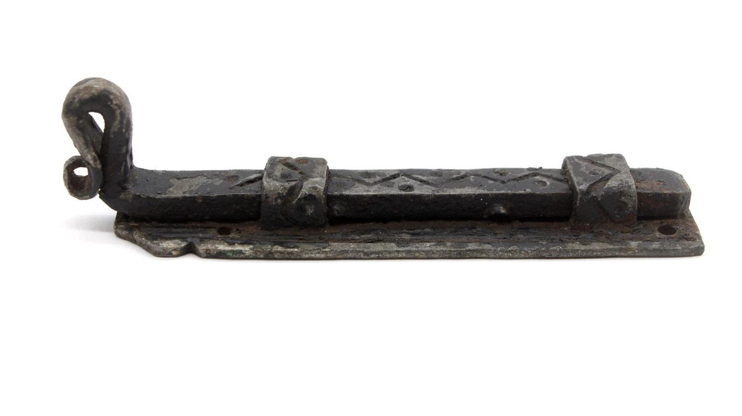 Antique Primitive Wrought Iron 5.5 In. Surface Door Bolt Lock 4 Antique Primitive Wrought Iron 5.5 In. Surface Door Bolt Lock - Image 2