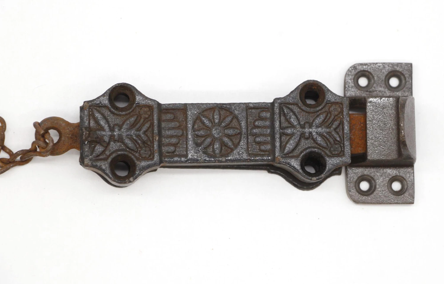 Victorian Cast Iron Spring Loaded Surface Door Bolt With Chain 4 Victorian Cast Iron Spring Loaded Surface Door Bolt With Chain - Image 2