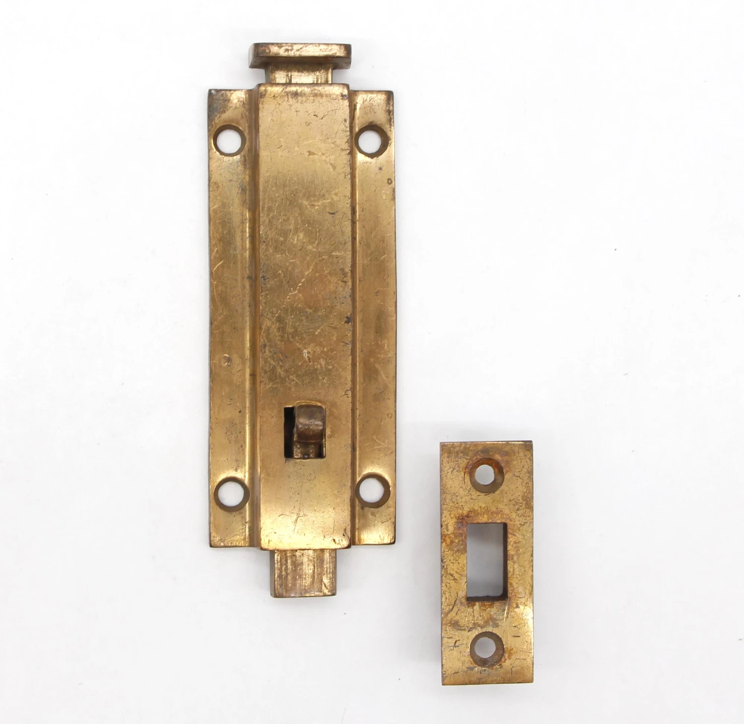 Vintage 6.25 In. Brass Plated Steel Spring Door Floor Bolt 4 Vintage 6.25 In. Brass Plated Steel Spring Door Floor Bolt - Image 2