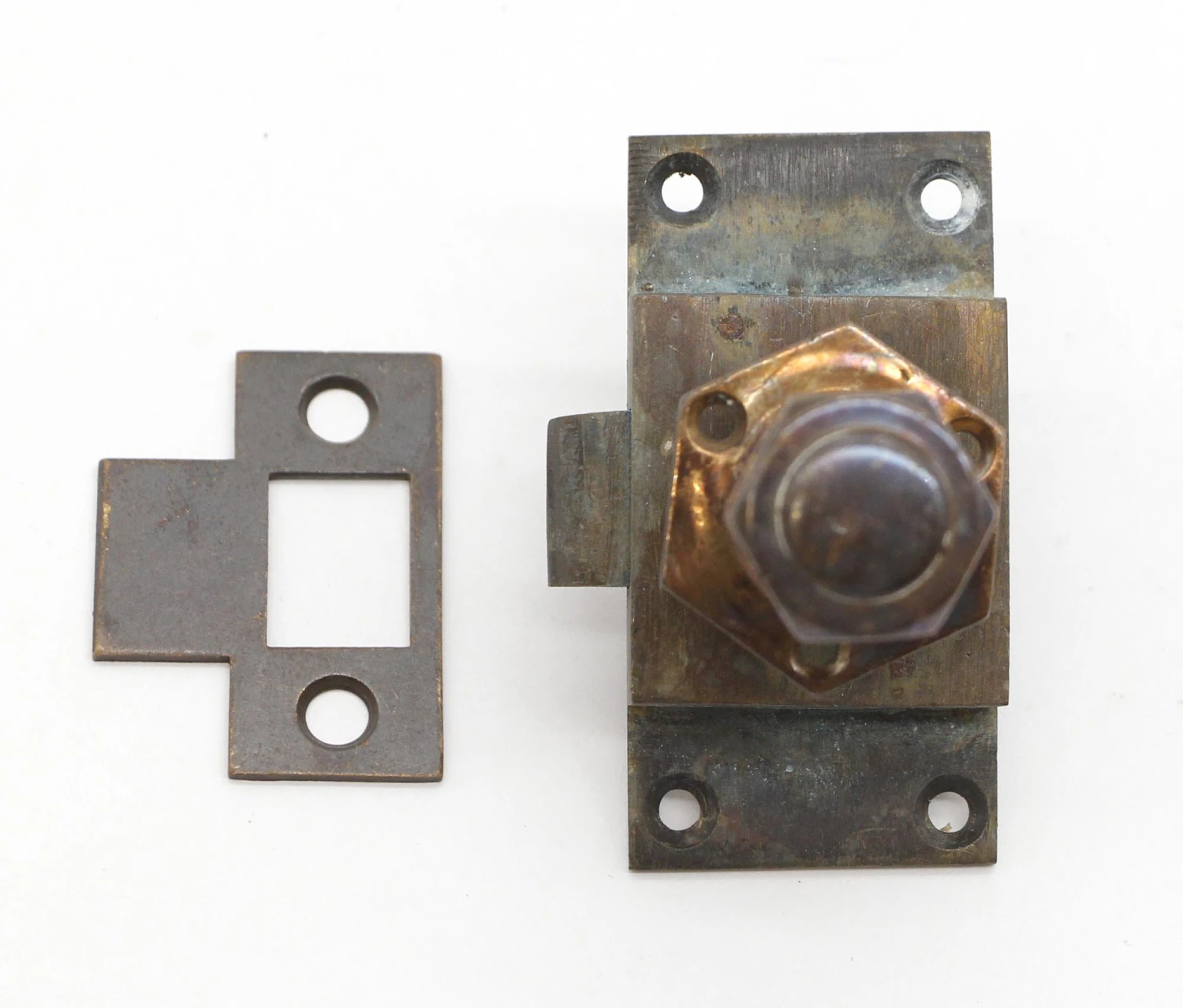 Vintage Brass Hexagonal Shaped Cabinet Door Latch And Knob 3 Vintage Brass Hexagonal Shaped Cabinet Door Latch And Knob