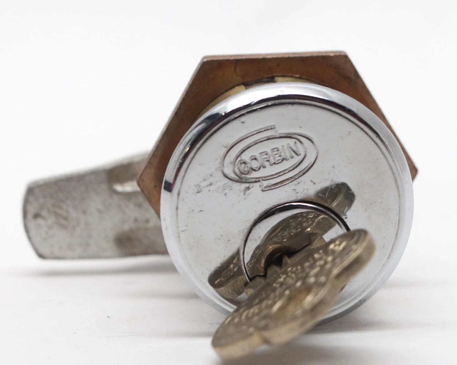 Vintage Chrome Plated Brass 1.75 In. Corbin Cylinder Lock With Key