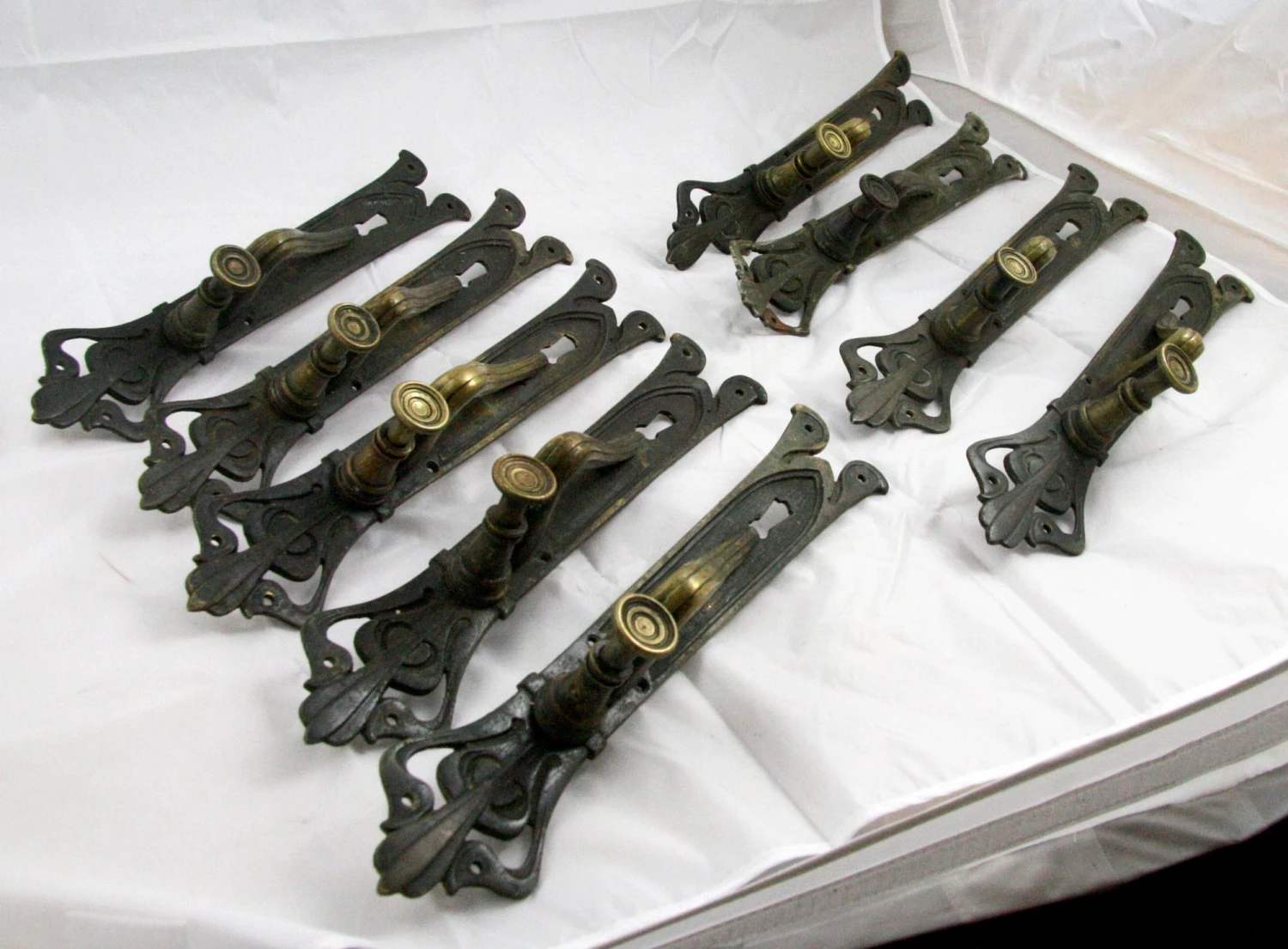 Antique European 12.5 In. Art Nouveau Push Button Door Pull 4 Antique European 12.5 In. Art Nouveau Push Button Door Pull - Image 2