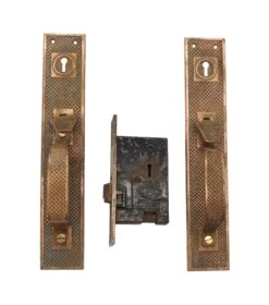 Antique 12.25 In. Bronze Russell & Erwin Lock & Door Pull Set