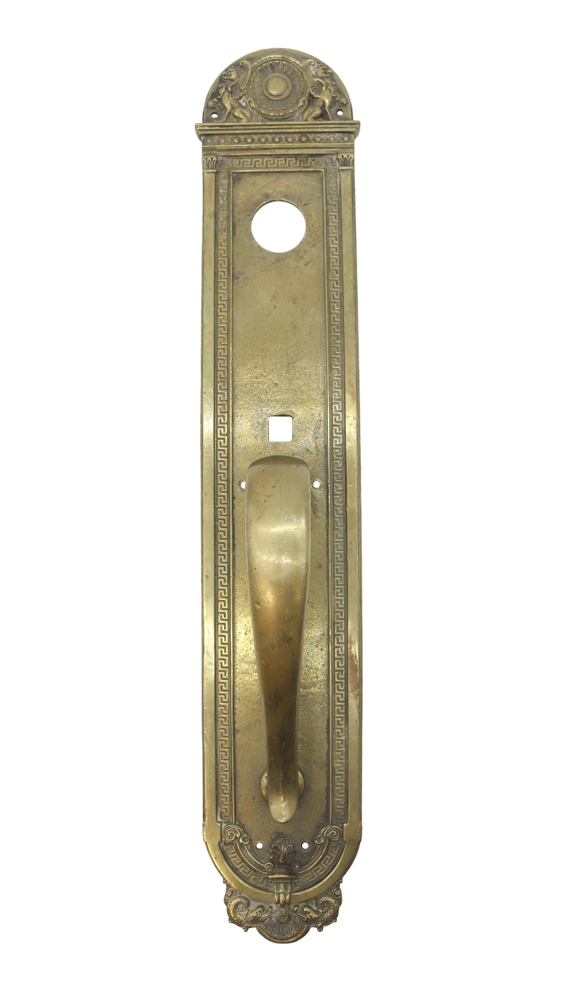 Antique 20.75 In. Sargent Greek Key Brass Entry Door Pull 3 Antique 20.75 In. Sargent Greek Key Brass Entry Door Pull
