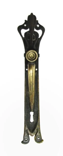 Antique European 12.5 In. Art Nouveau Push Button Door Pull