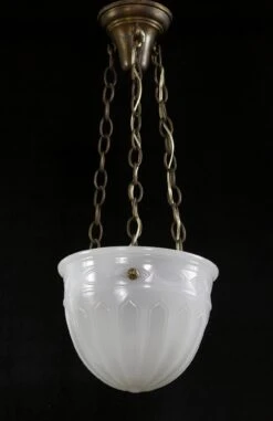 1910 Fluted Cast Milk Glass Gothic Dish Pendant Light