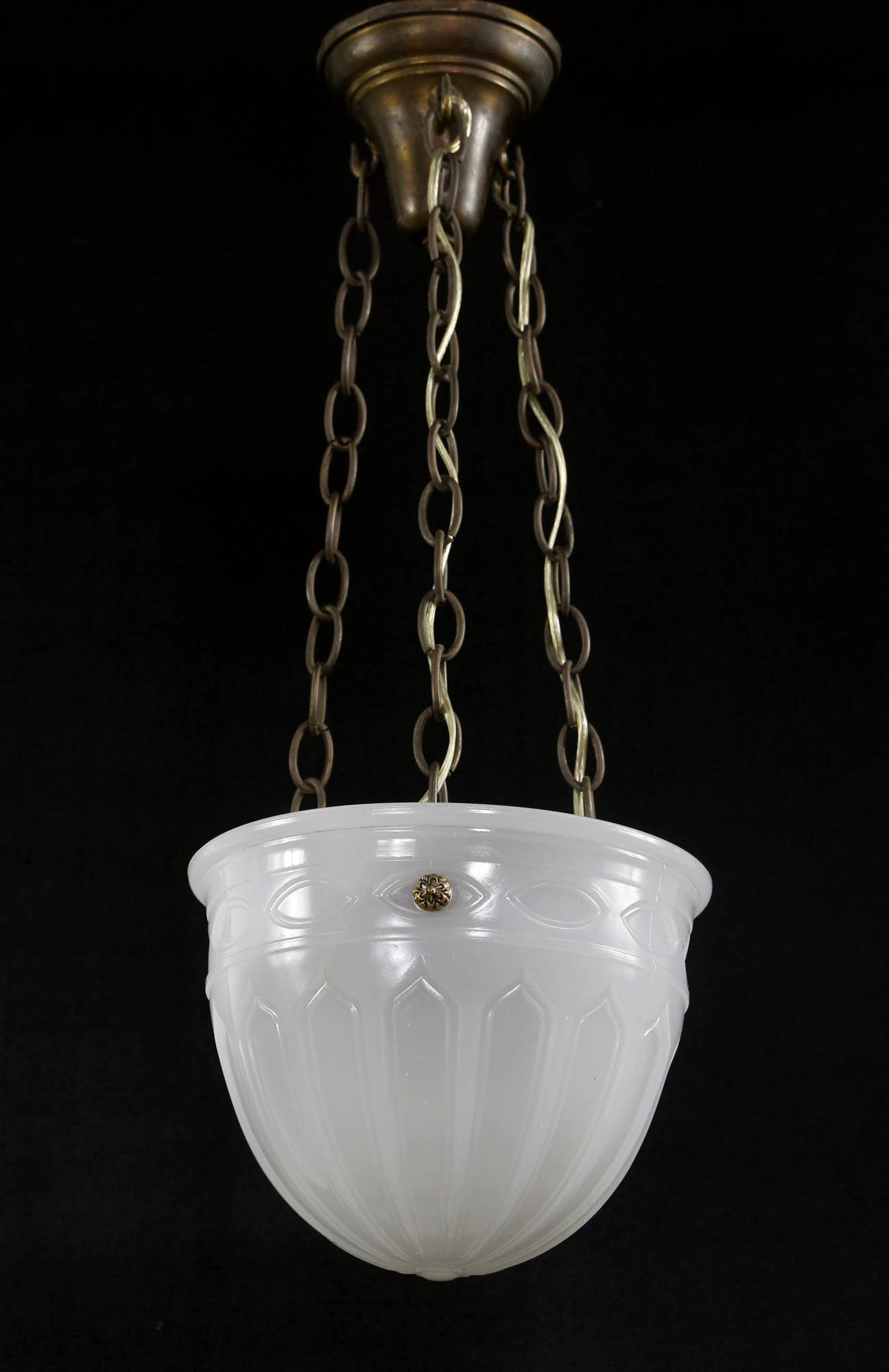 1910 Fluted Cast Milk Glass Gothic Dish Pendant Light 3 1910 Fluted Cast Milk Glass Gothic Dish Pendant Light