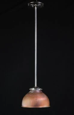 1910 Silver Reflector Glass With Copper Plated Shade Pendant Light